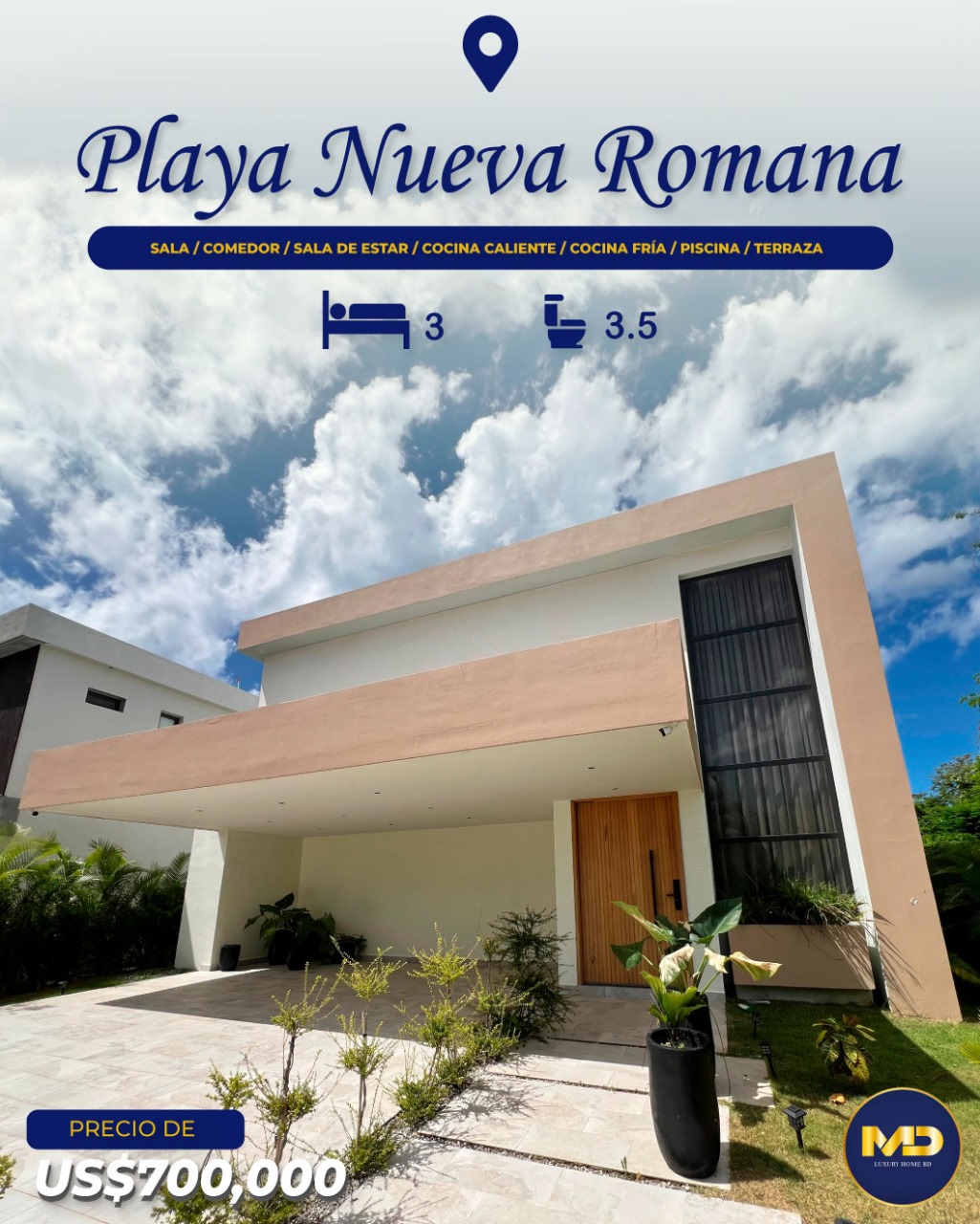 casas vacacionales y villas - Se Vende Villa Amueblada con piscina y terraza ubicada en Playa Nueva Romana  0