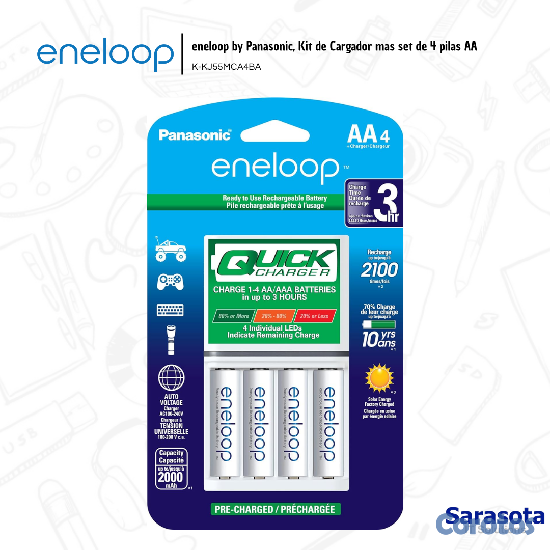 accesorios para electronica - eneloop by Panasonic, Kit de Cargador más set de 4 3