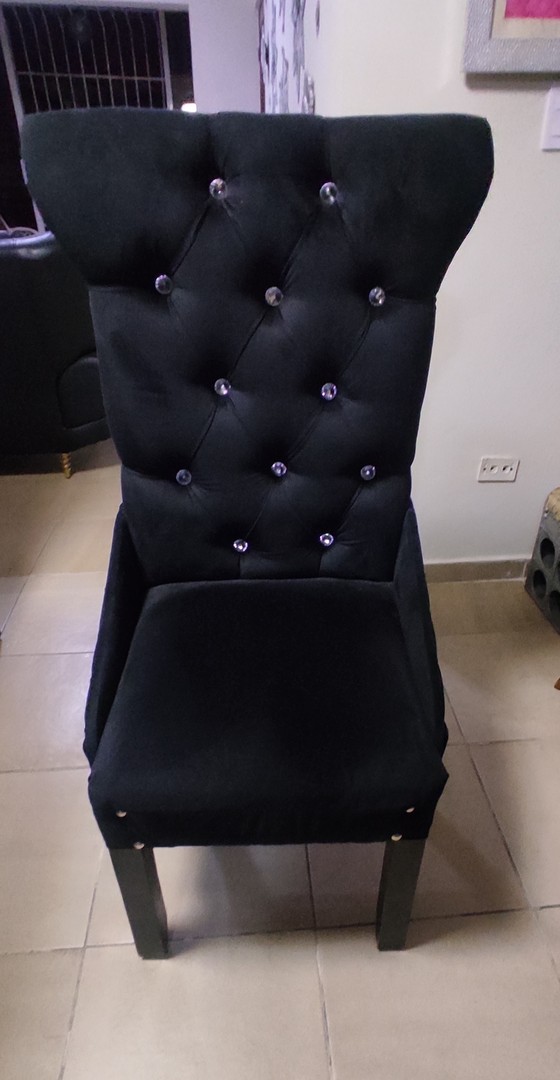 muebles y colchones - Juego de comedor moderno de 6 sillas con tope de cristal templado  2