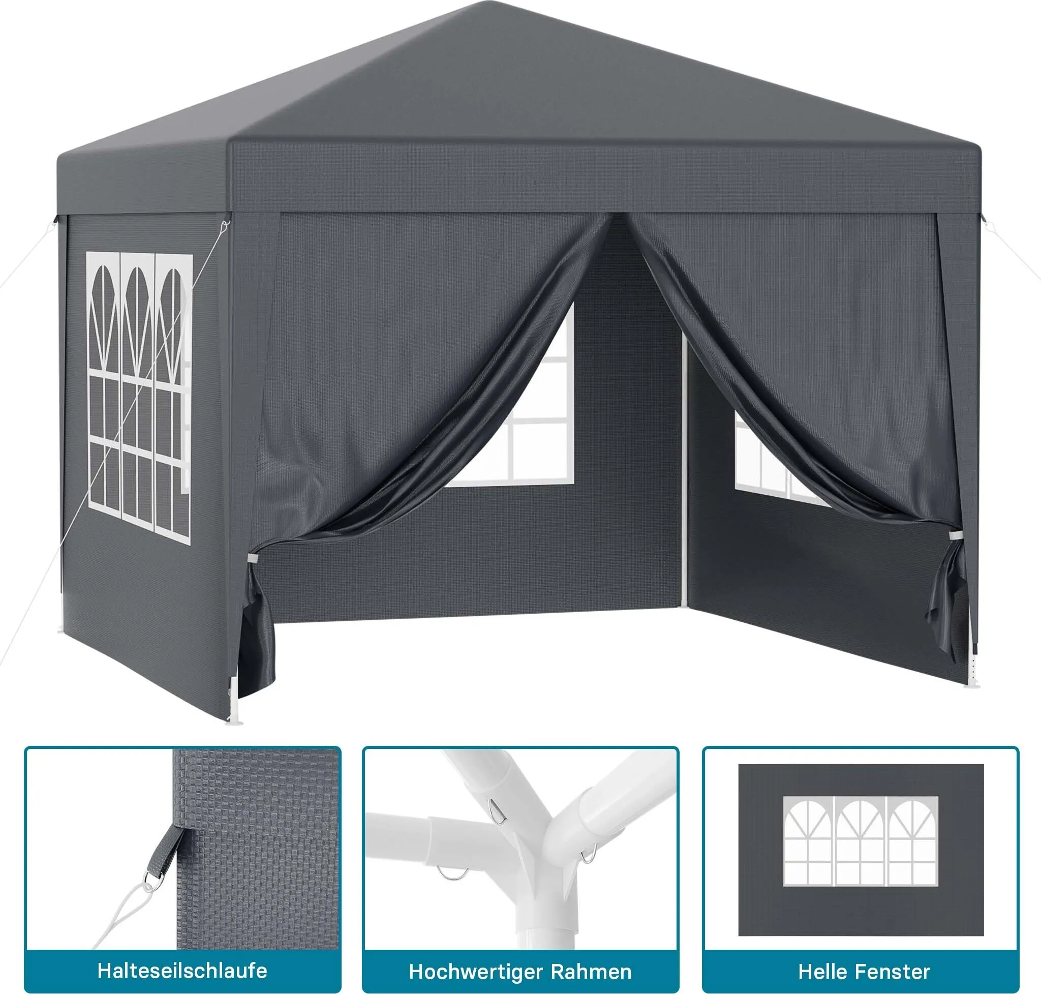 herramientas, jardines y exterior - Pabellón de 3 x 3 m en color gris con protección  1