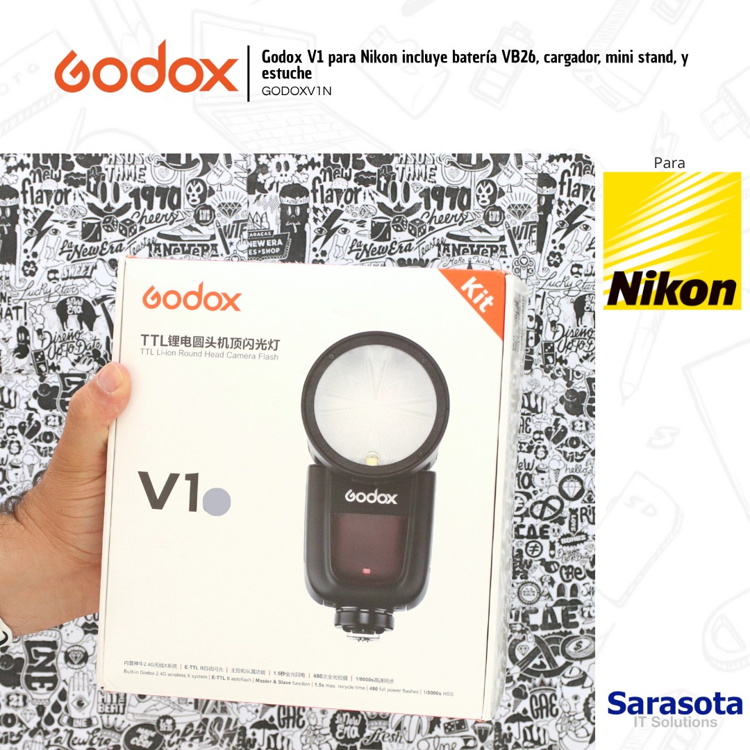 accesorios para electronica - Godox V1 para Nikon incluye accesorios