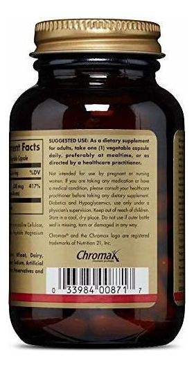 Salud y Equipamiento Médico - Solgar - Picolinato De Cromo 500 Mcg, 60 Capsulas Vegetales 2