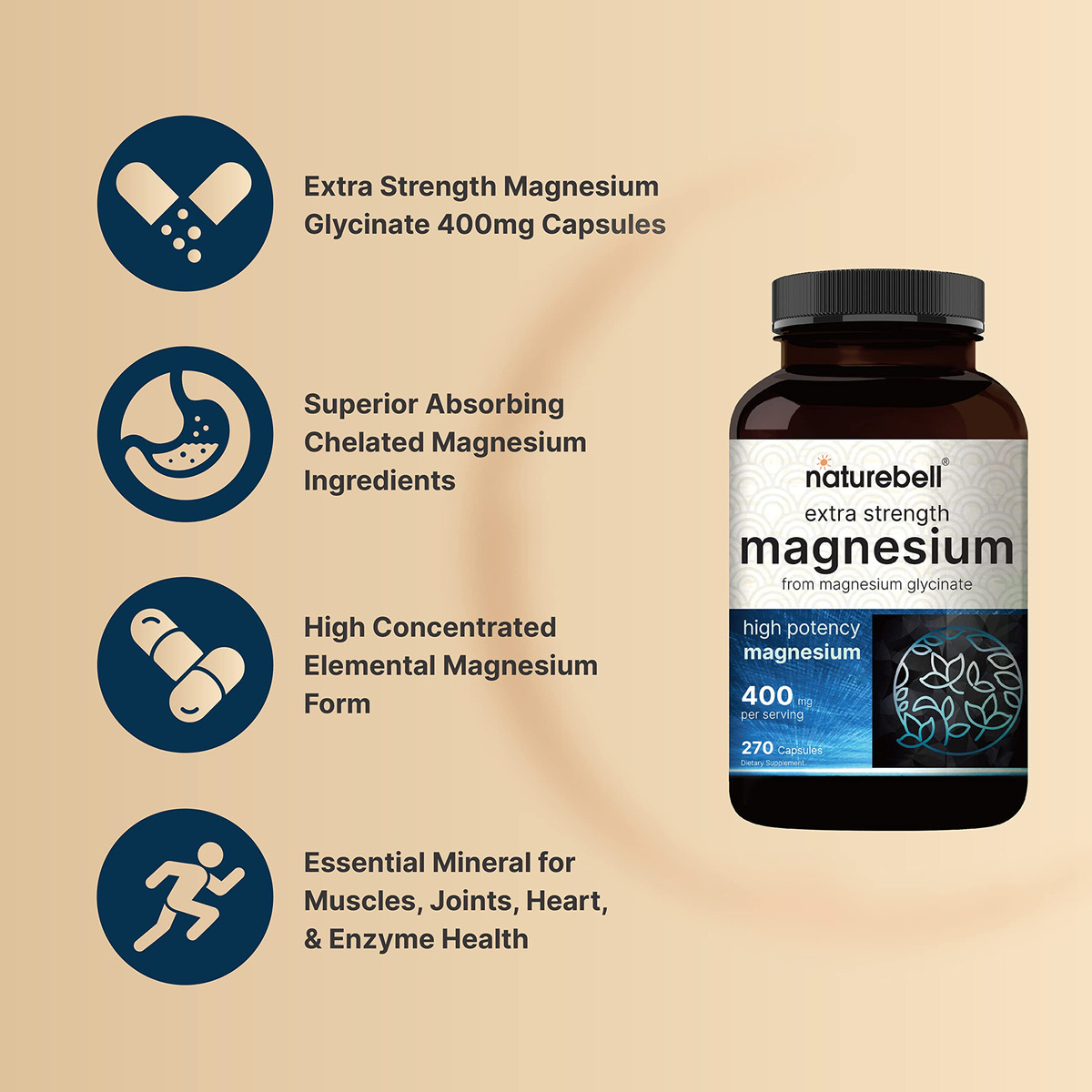 Salud y Equipamiento Médico - Naturebell Glicinato De Magnesio 400 Mg 3