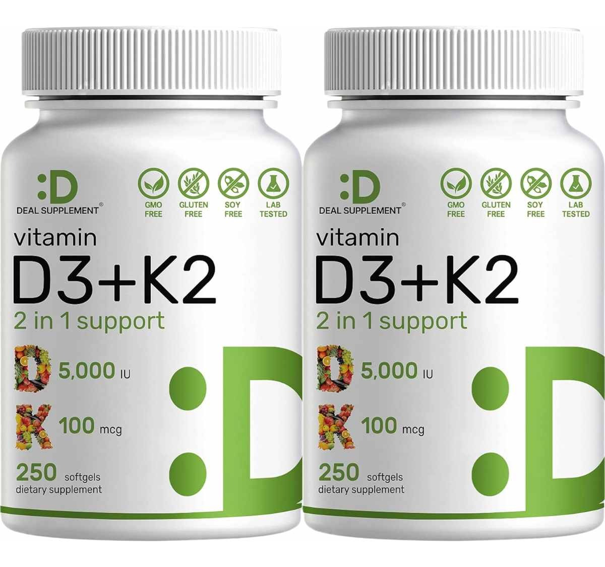 Salud y Equipamiento Médico - Vitamina D3 Con K2 250cap Set 2 - U - Unidad A $950