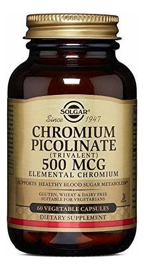 Salud y Equipamiento Médico - Solgar - Picolinato De Cromo 500 Mcg, 60 Capsulas Vegetales 0