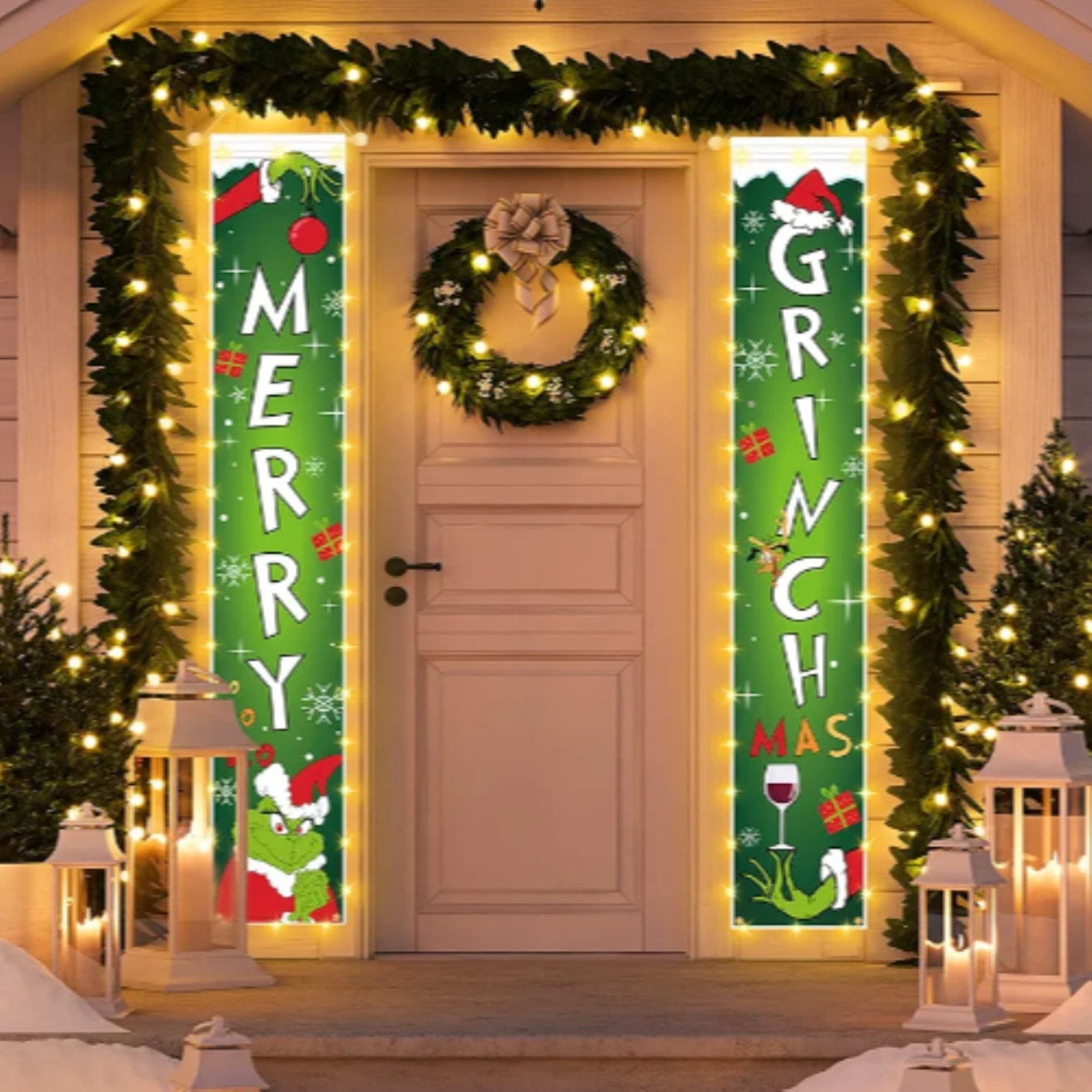 decoración y accesorios - Juego de 2 paneles de telas con luces  del Grinch 