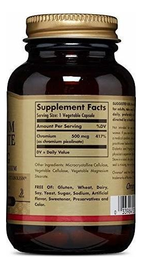 Salud y Equipamiento Médico - Solgar - Picolinato De Cromo 500 Mcg, 60 Capsulas Vegetales 1