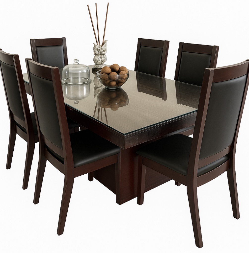 muebles y colchones - Mesa comedor en caoba con 6 sillas en piel