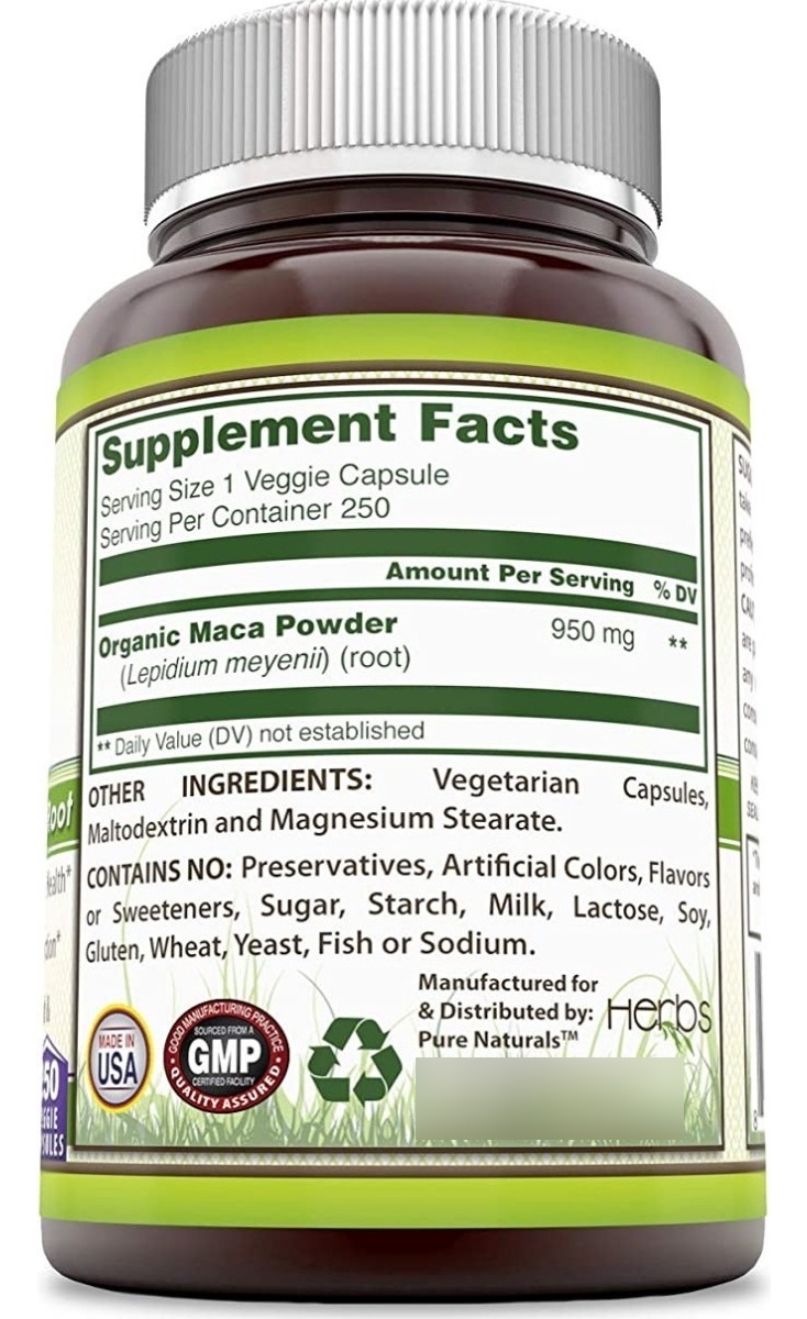 Salud y Equipamiento Médico - Pure Naturals Maca 250 Cápsulas 1
