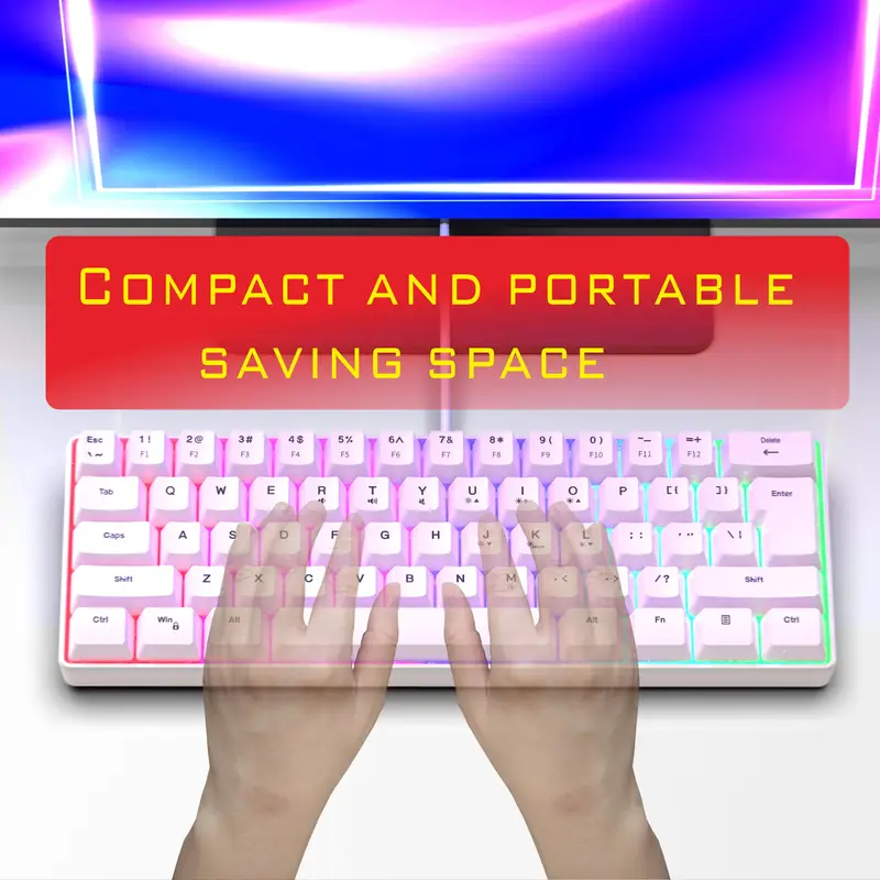 accesorios para electronica - Teclado Luminoso Gamer USB De Juego RGB, Mini 60%  6