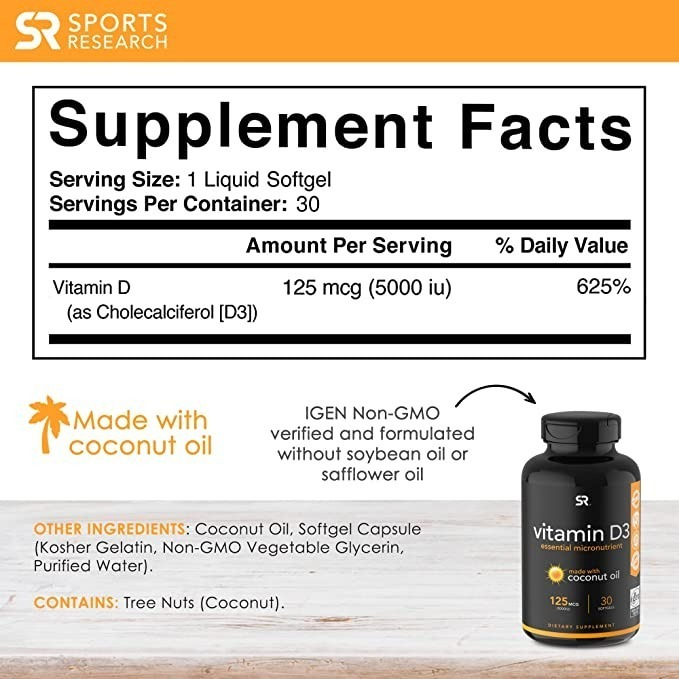 Salud y Equipamiento Médico - Vitamina D3 125mcg Sports Research 1