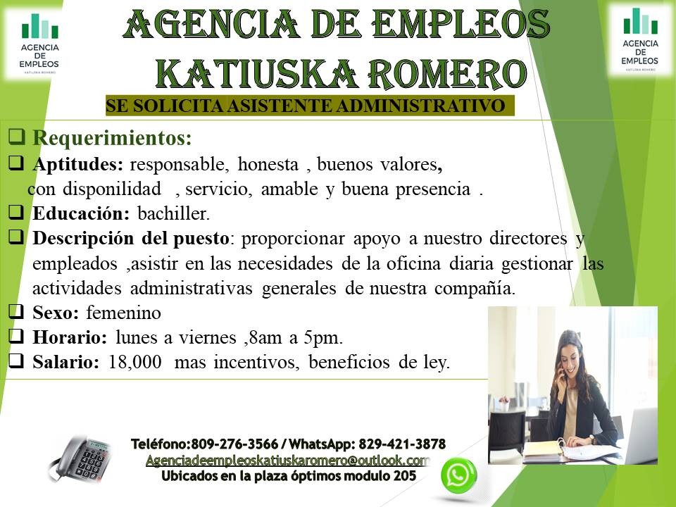 empleos disponibles - asistente administrativa