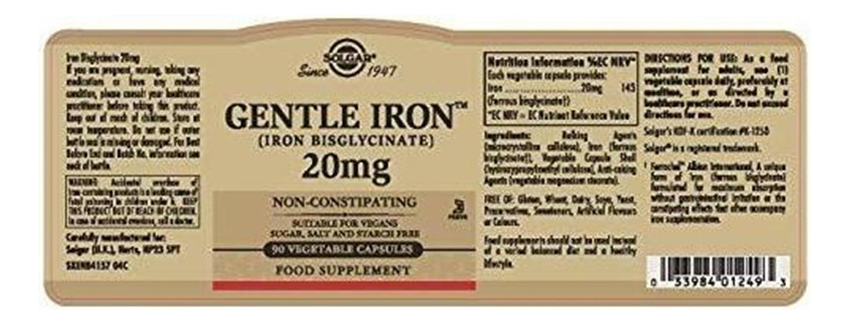 Salud y Equipamiento Médico - Solgar Hierro Suave 25 Mg, 90 Capsulas Vegetales. 1