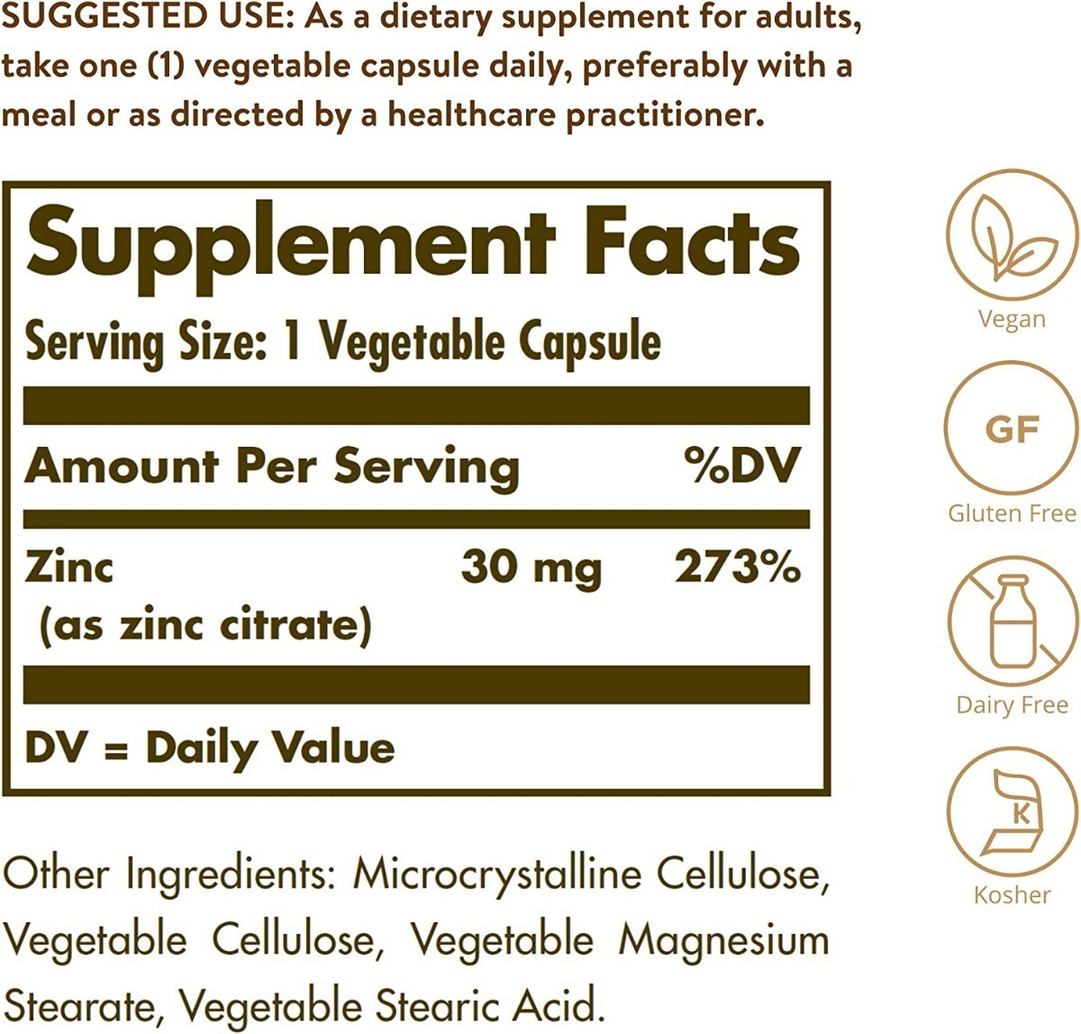 Salud y Equipamiento Médico - Zinc 100 Cap 30 Mg Solgar - Unidad - Unidad A $1399 1