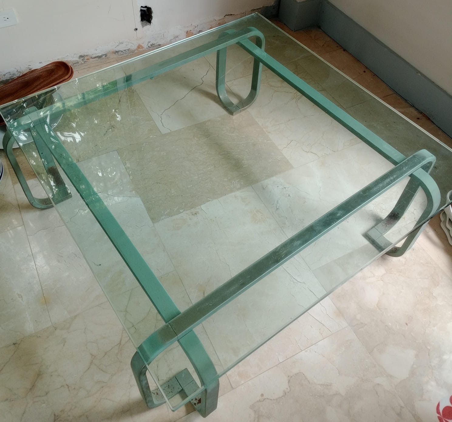 muebles y colchones - Mesa Cuadrada de Cristal con Patas en Acero Inoxid 2
