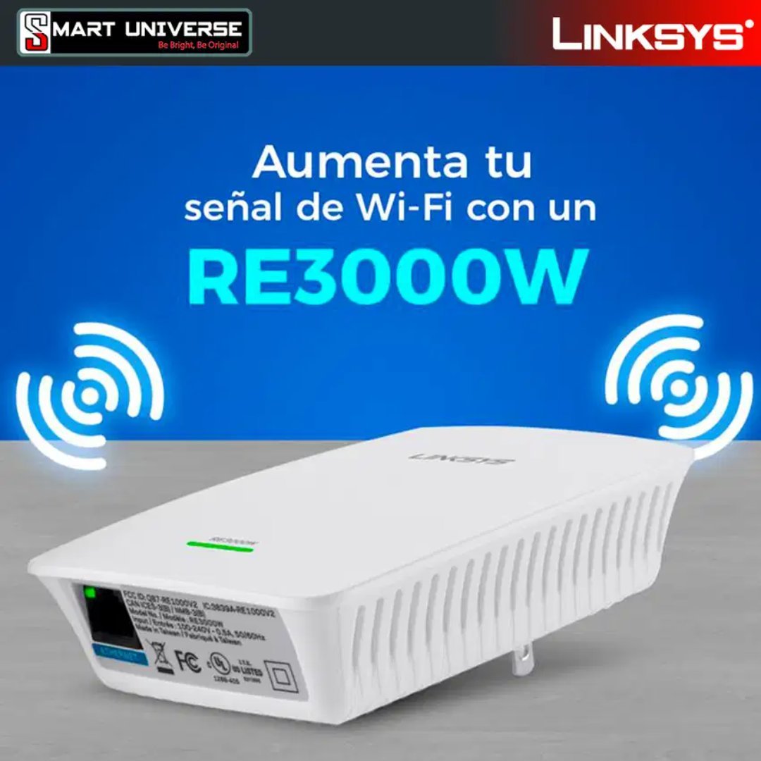 computadoras y laptops - REPETIDOR DIRECTO A LA PARED LINKSYS RE3000W-LA, RANGE EXTENDER 2.4GHZ, 300MBPS, 1