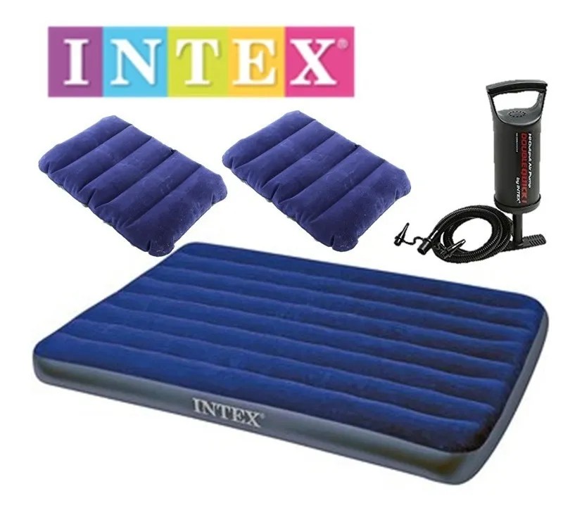 muebles y colchones - COLCHON INFLABLE INTEX + BOMBA INFLADOR. CAMA DE AIRE PORTATIL VIAJEROS 2