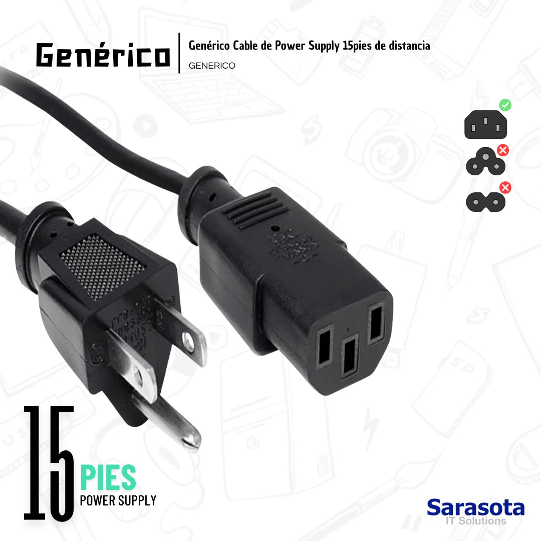 accesorios para electronica - Cable de poder de 15 pies Somos Sarasota 2