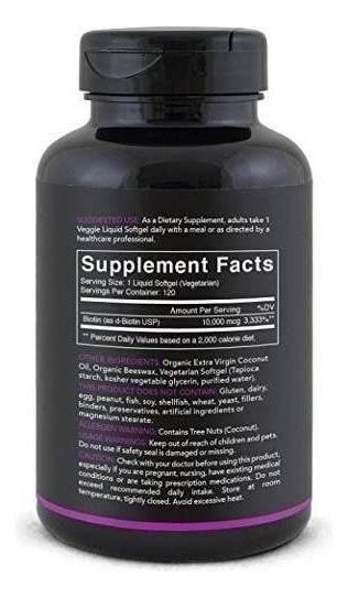 Salud y Equipamiento Médico - Biotin 10000mcg Con Aceite Coco Gluten Free Tratamiento X120 3