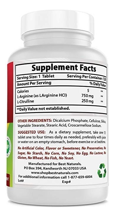 Salud y Equipamiento Médico - Best Naturals Complejo L Arginina L Citrulina 1000g 120 Tabs 1