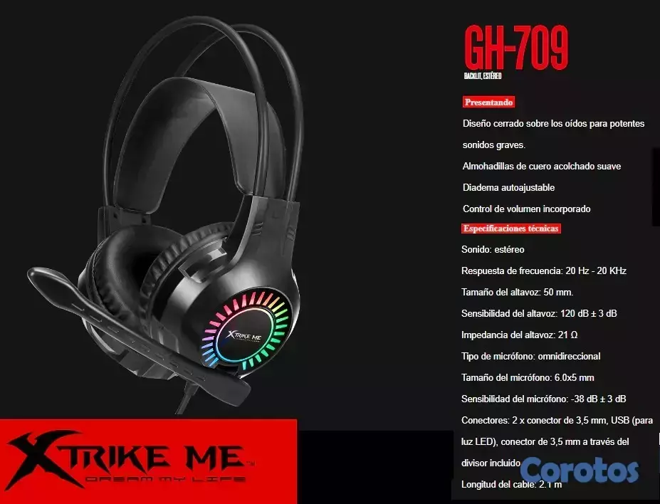 computadoras y laptops - AUDIFONO CON MICROFONO HEADSET GAMING 120 dB
XTRIKE ME GH709
 1