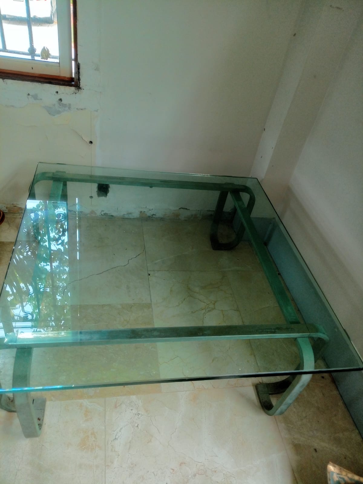 muebles y colchones - Mesa Cuadrada de Cristal con Patas en Acero Inoxid