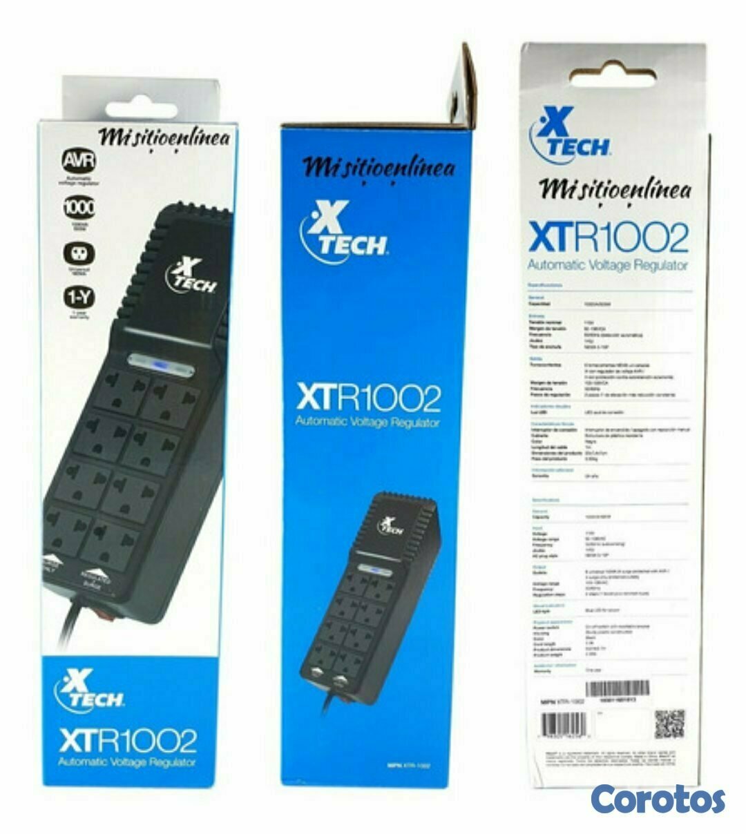 computadoras y laptops - REGULADOR DE VOLTAJE XTECH CON 8 TOMAS (4 CON PROTECCION), 1000VA, 500 WATTSS 2