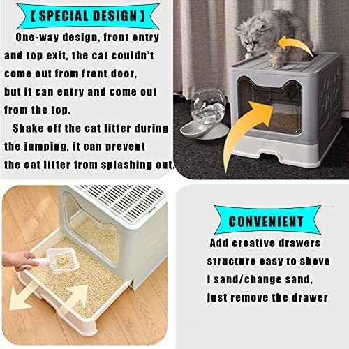 Salud y Equipamiento Médico - Caja De Arena Plegable Grande Para Gatos Con Cajon 2