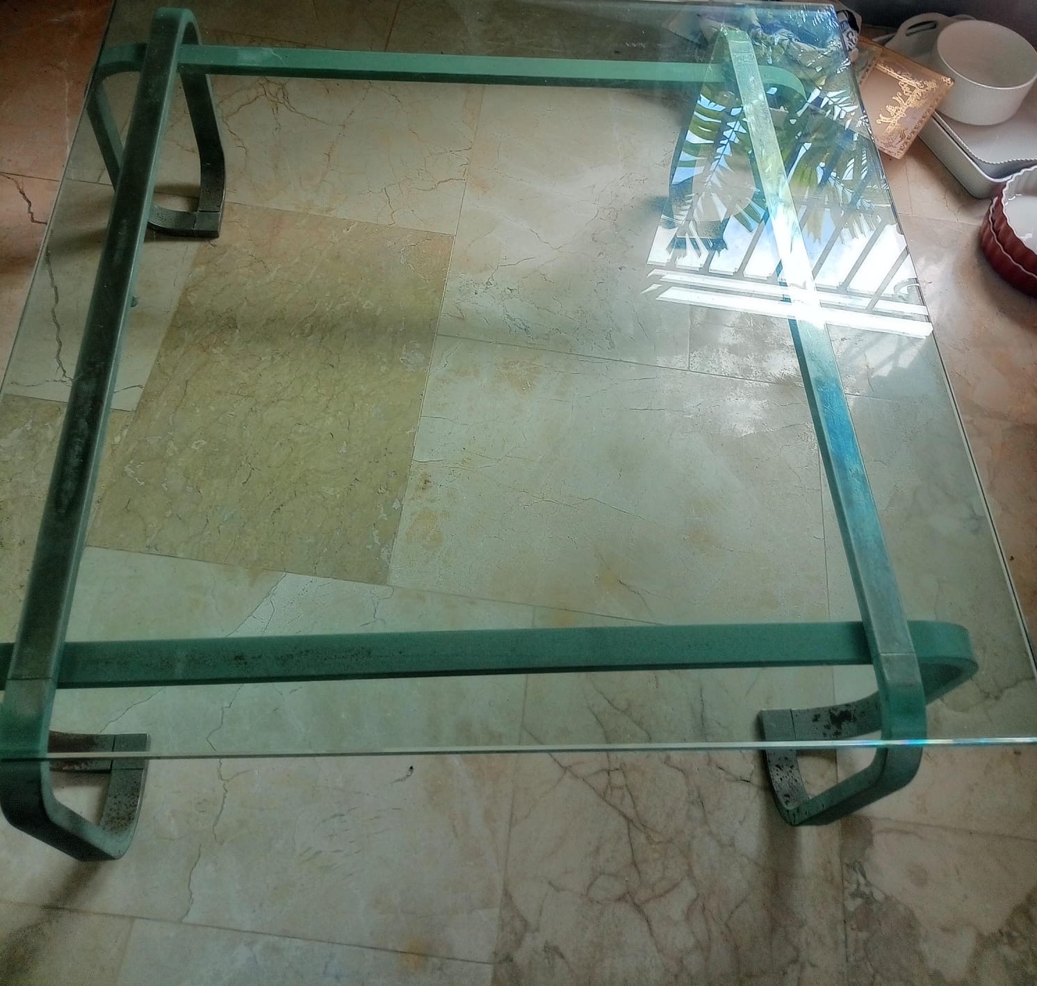 muebles y colchones - Mesa Cuadrada de Cristal con Patas en Acero Inoxid 1