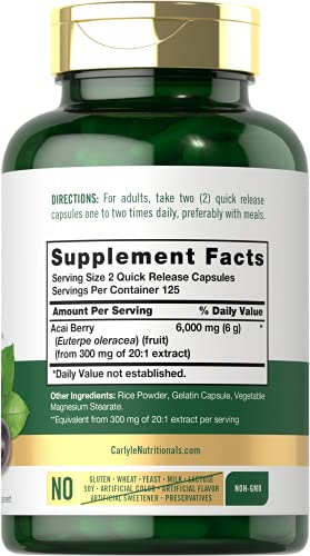 Salud y Equipamiento Médico - Extracto De Bayas De Acai 6000 Mg 250cap Carlyle 1