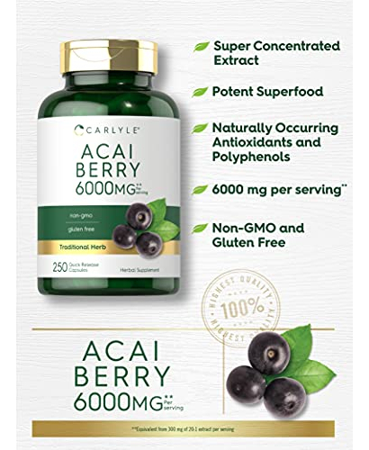 Salud y Equipamiento Médico - Extracto De Bayas De Acai 6000 Mg 250cap Carlyle 2