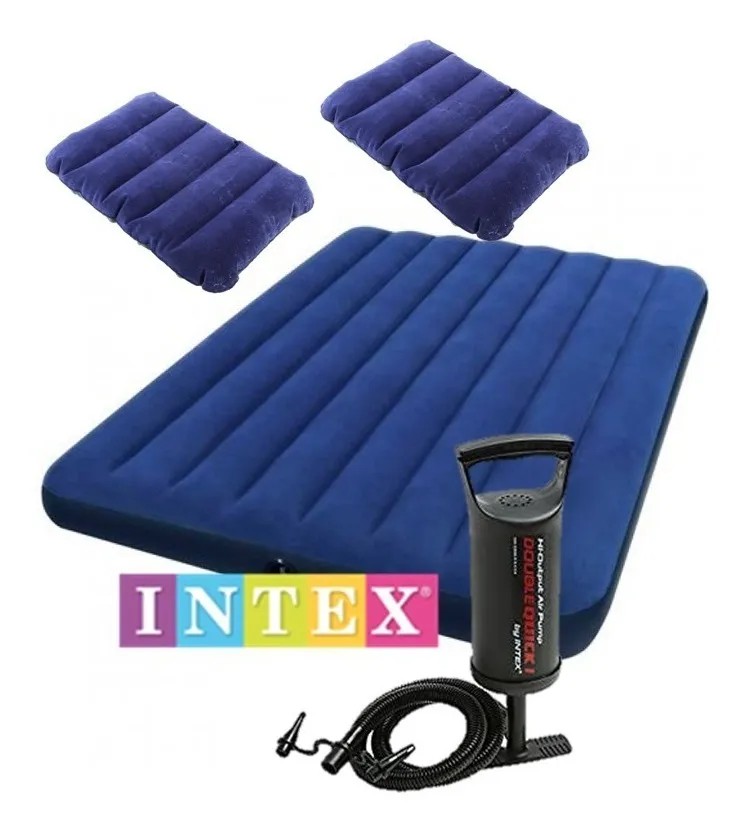 muebles y colchones - COLCHON INFLABLE INTEX + BOMBA INFLADOR. CAMA DE AIRE PORTATIL VIAJEROS 6