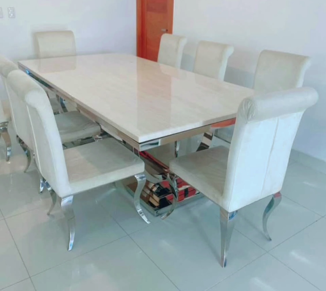 muebles y colchones - Juego de comedor de mármol 8 sillas,acero inoxidab