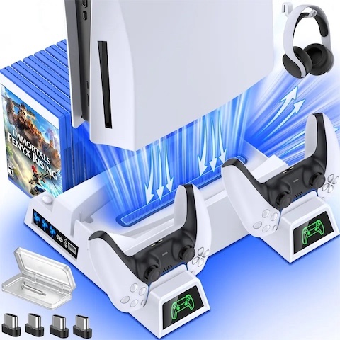 consolas y videojuegos - Base ventilador y carga de mandos vertical y horizontal para ps5