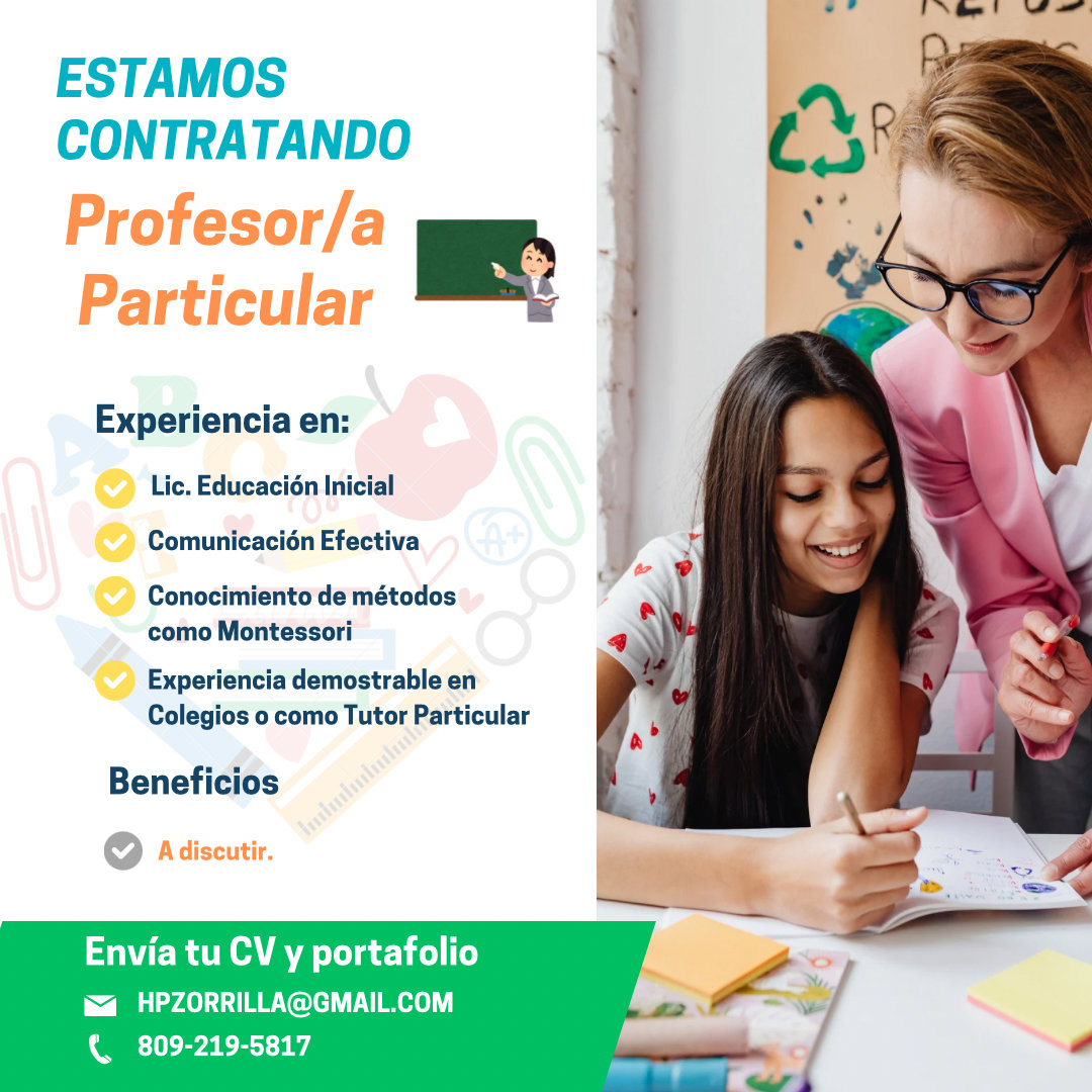 empleos disponibles - Se busca maestro/a particular para homeschooling (Santiago de los Caballeros)