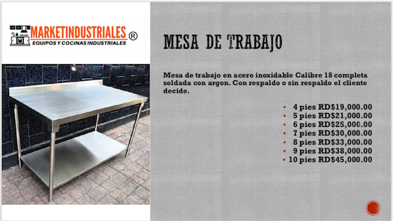 servicios profesionales - Mesa de trabajo 

Acero inoxidable
