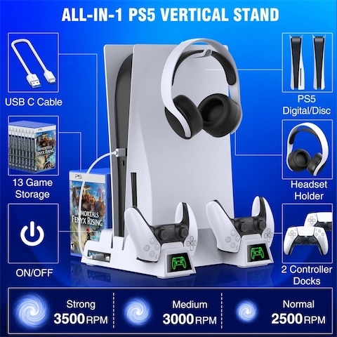 consolas y videojuegos - Base ventilador y carga de mandos vertical y horizontal para ps5 1