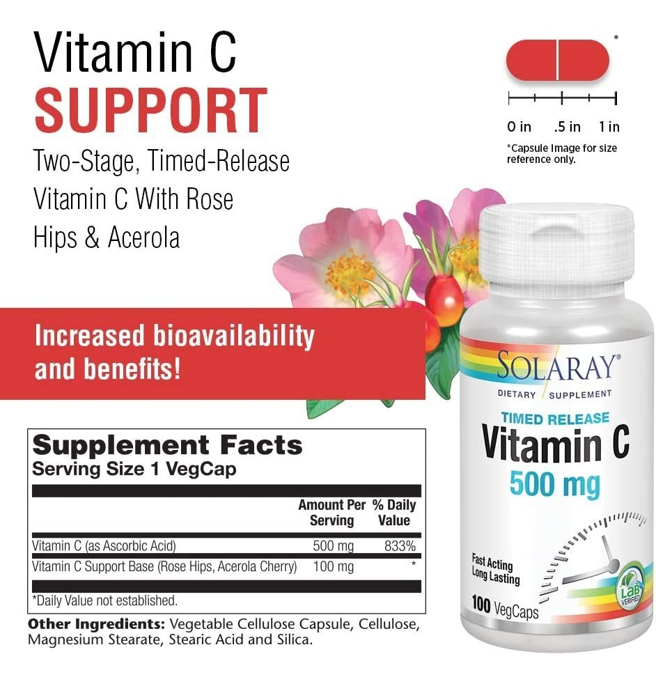 Salud y Equipamiento Médico - 100 Caps De Vitamina C Solaray 1