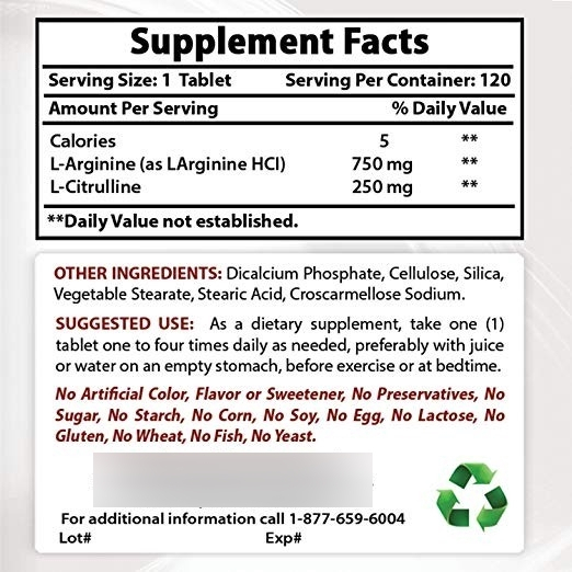 Salud y Equipamiento Médico - Best Naturals Complejo L Arginina L Citrulina 1000g 120 Tabs 6