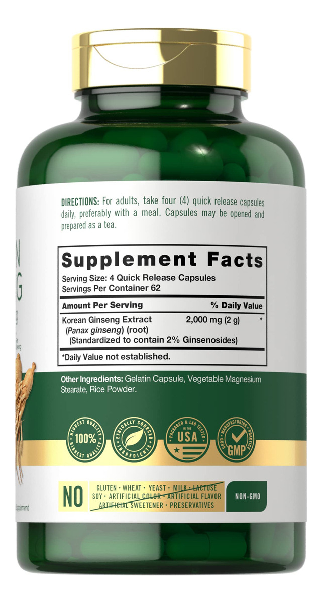 Salud y Equipamiento Médico - Capsulas De Extracto De Ginseng Coreano 2000 Mg Carlyle 2