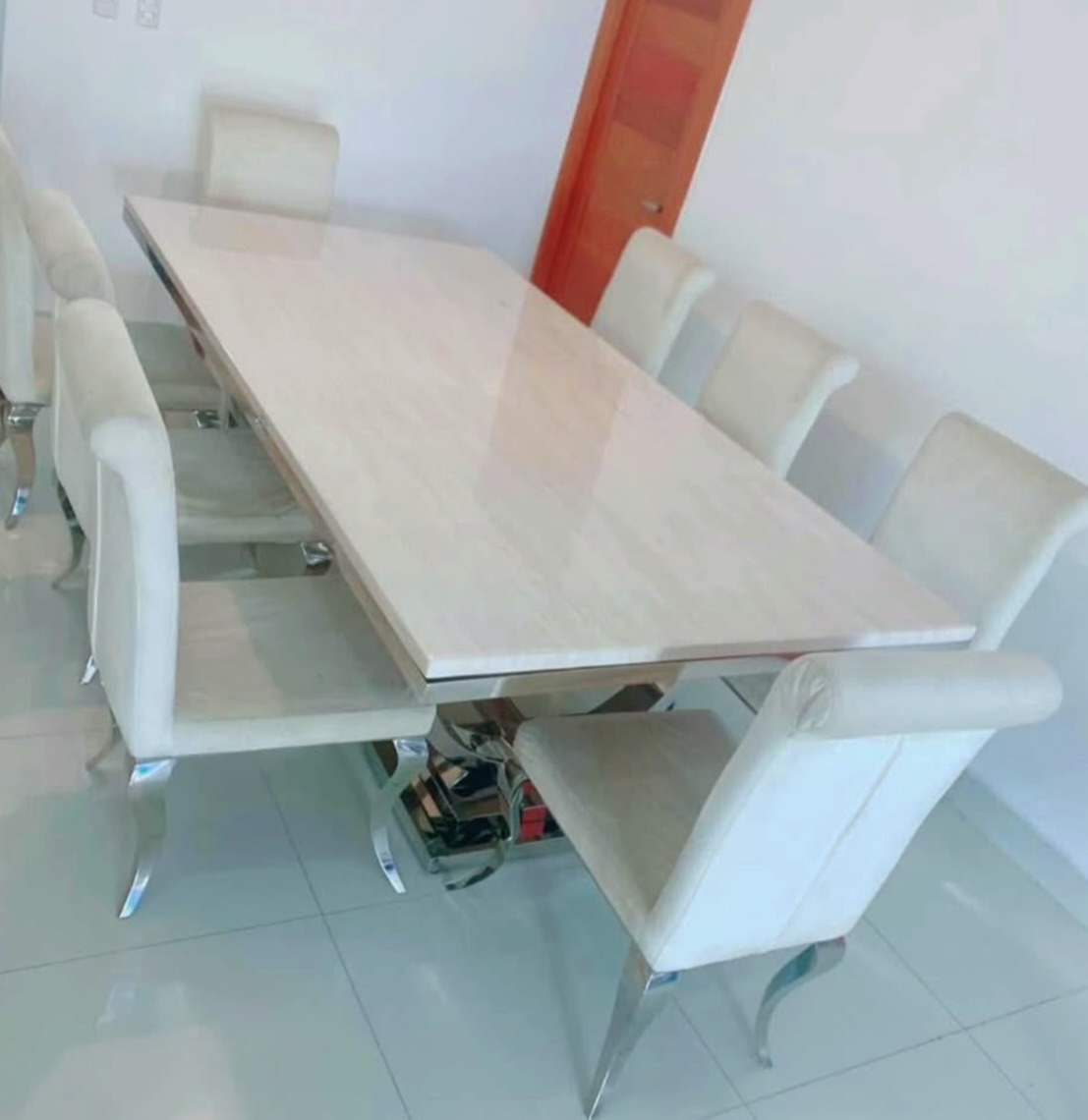 muebles y colchones - Juego de comedor de mármol 8 sillas,acero inoxidab 2