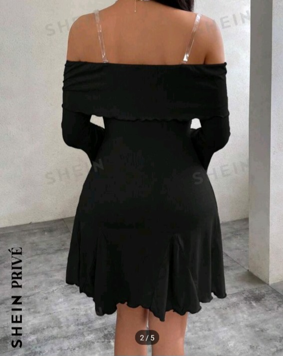 ropa para mujer - vestido negro de hombro abiertos  0