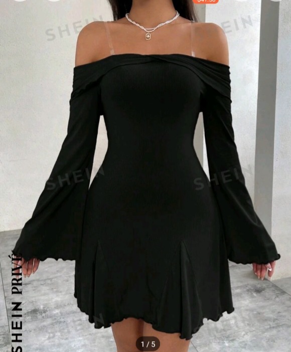 ropa para mujer - vestido negro de hombro abiertos  1