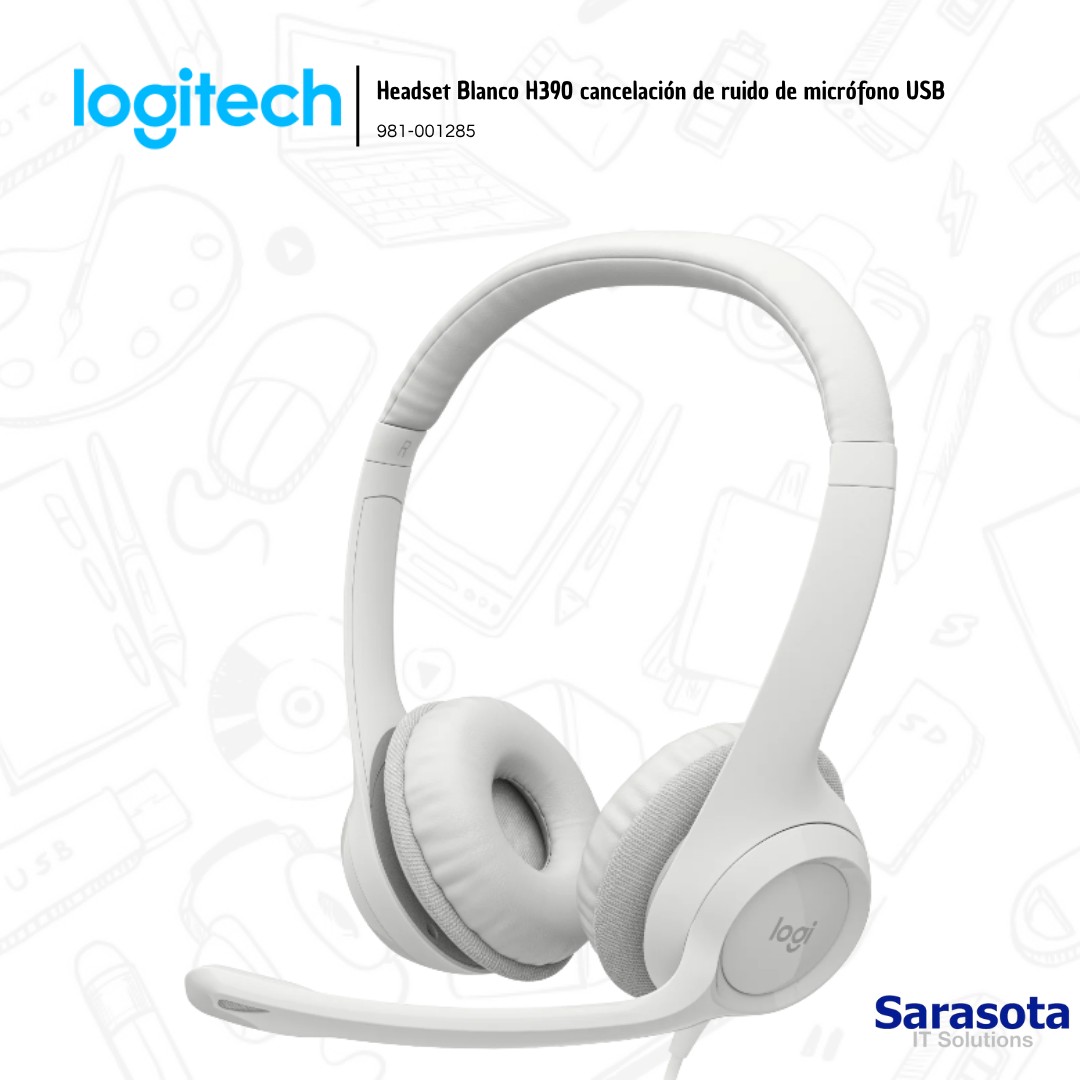 camaras y audio - Logitech Headset Blanco H390 cancelación de ruido  1