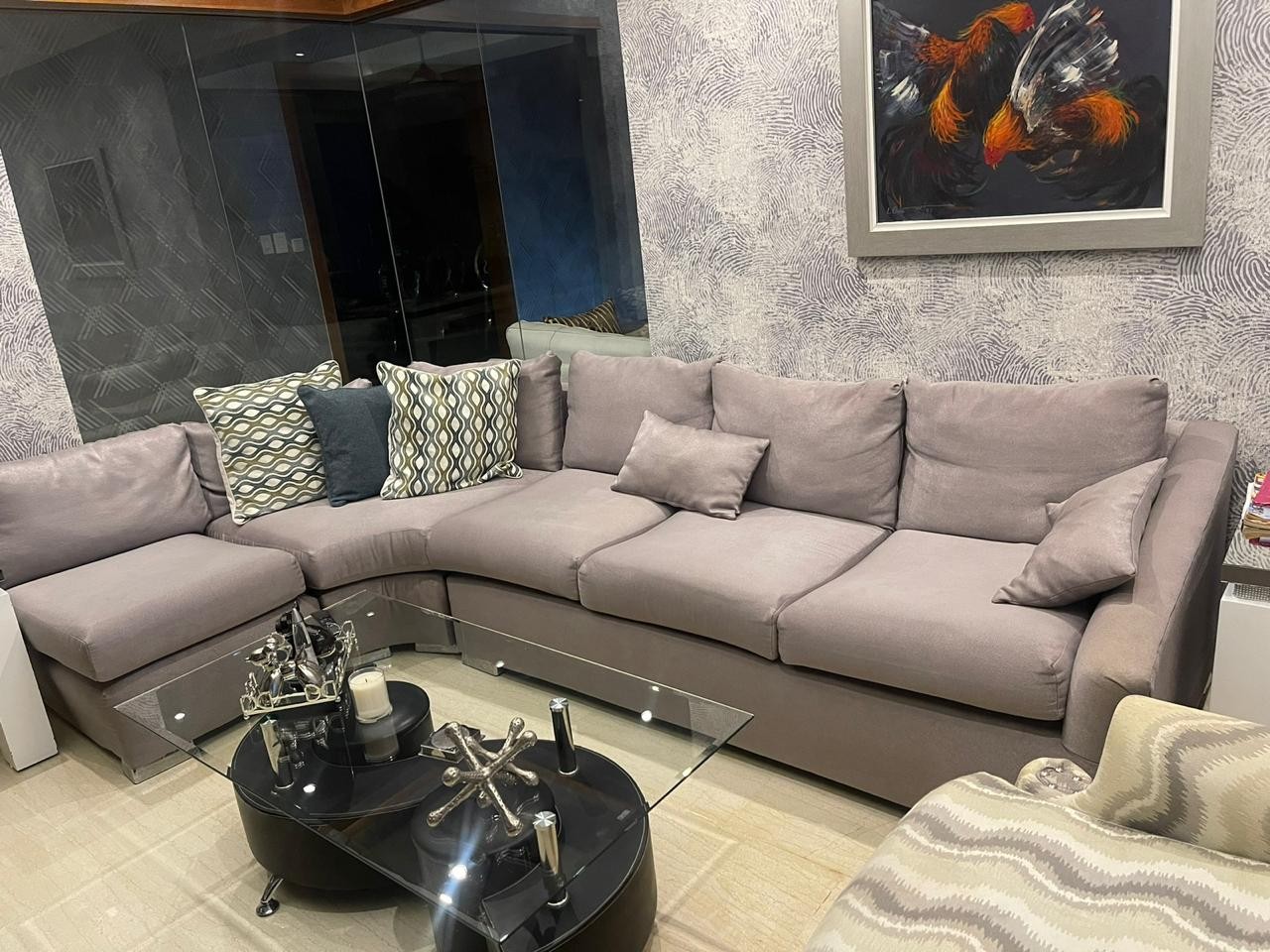 muebles y colchones - Sofa 5 plazas gris (cama integrada)
