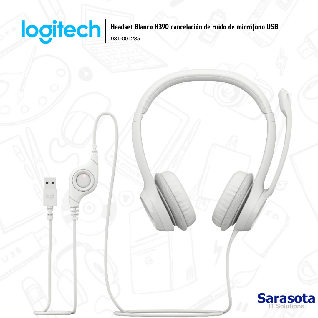 camaras y audio - Logitech Headset Blanco H390 cancelación de ruido  2