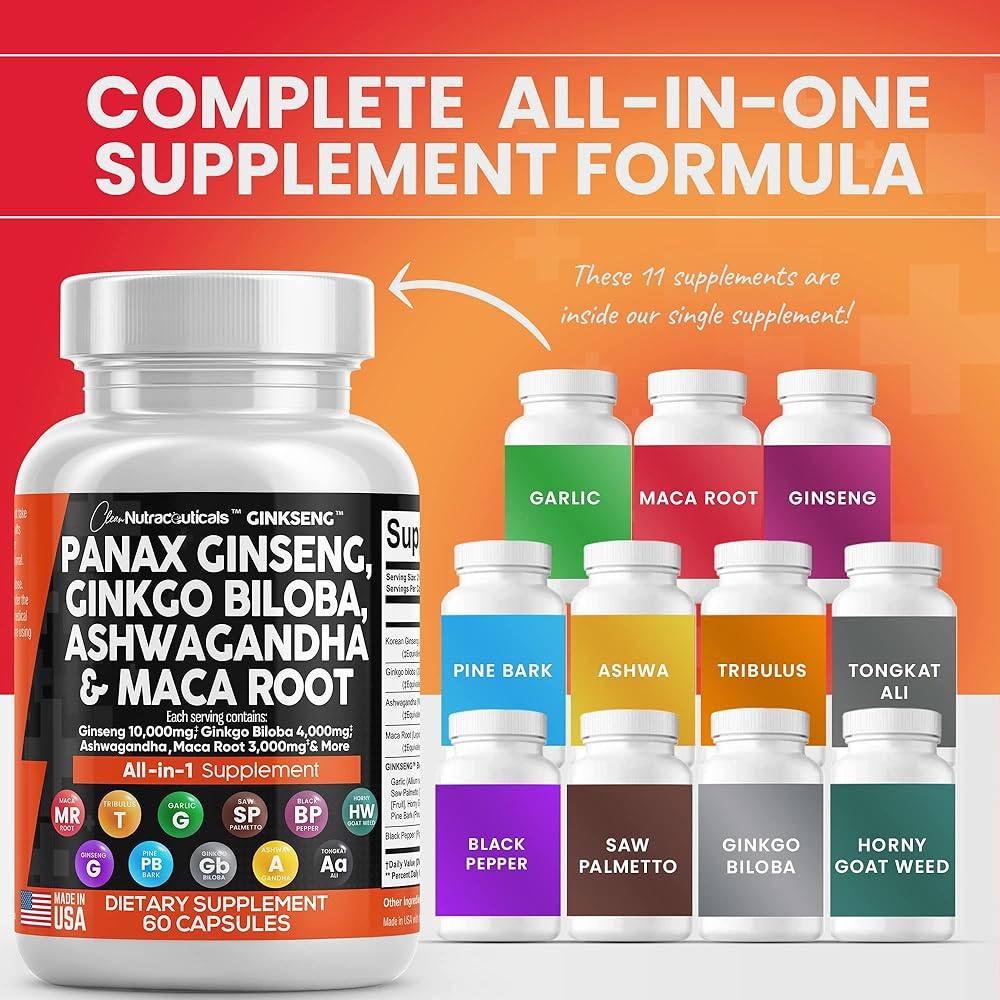 Salud y Equipamiento Médico - Panax Ginseng 10000mg Ginkgo Biloba 4000mg Ashwagandha Maca 1