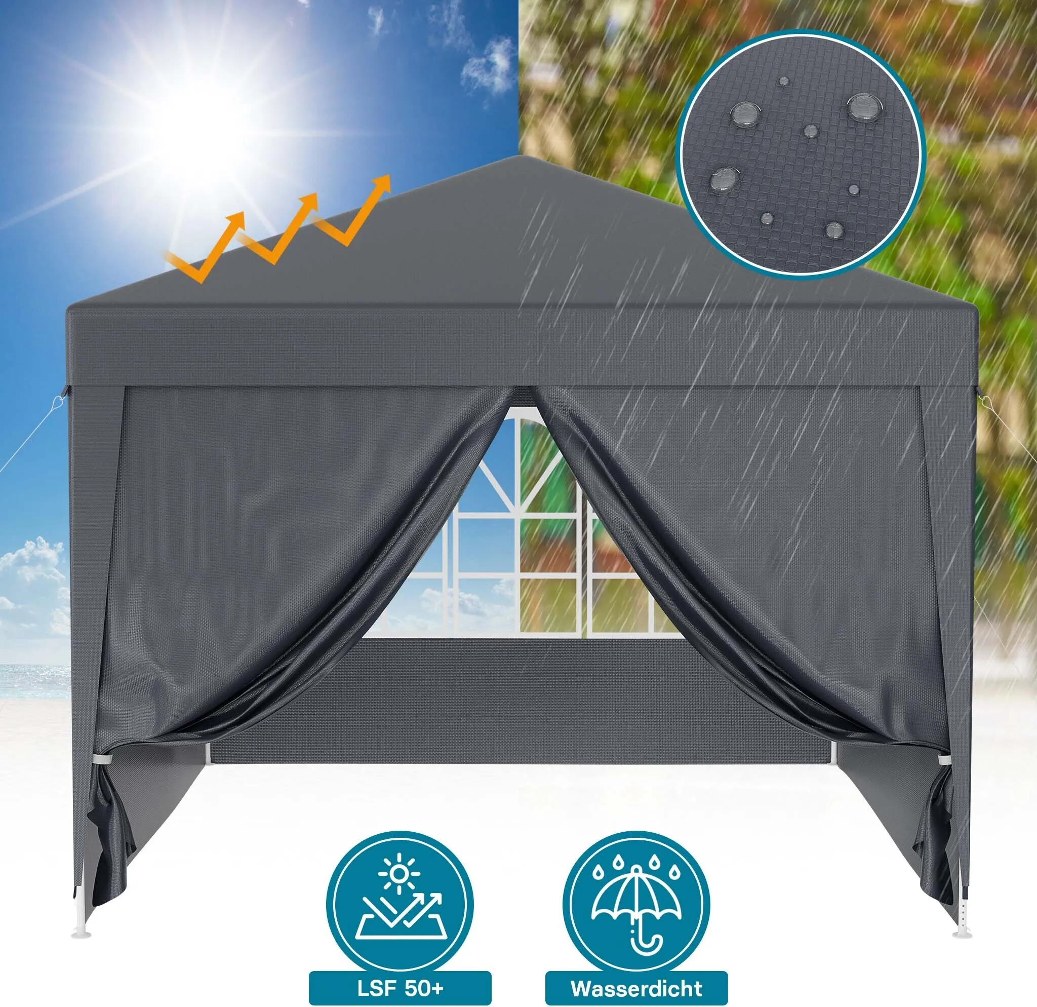 herramientas, jardines y exterior - Pabellón de 3 x 3 m en color gris con protección  4