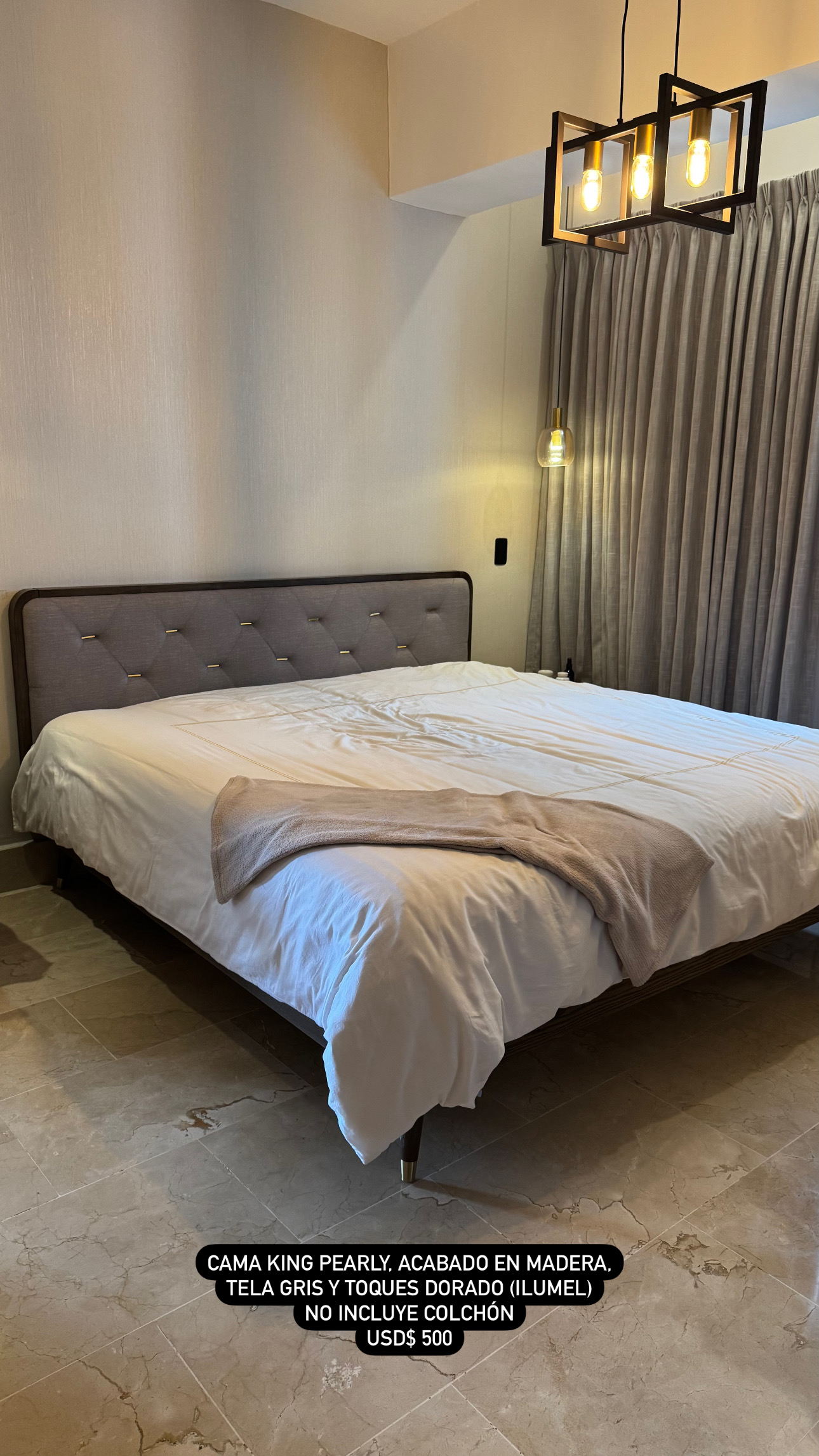 muebles y colchones - Cama Super King Pearly, Acabado En Madera y Gris. NO incluye colchón