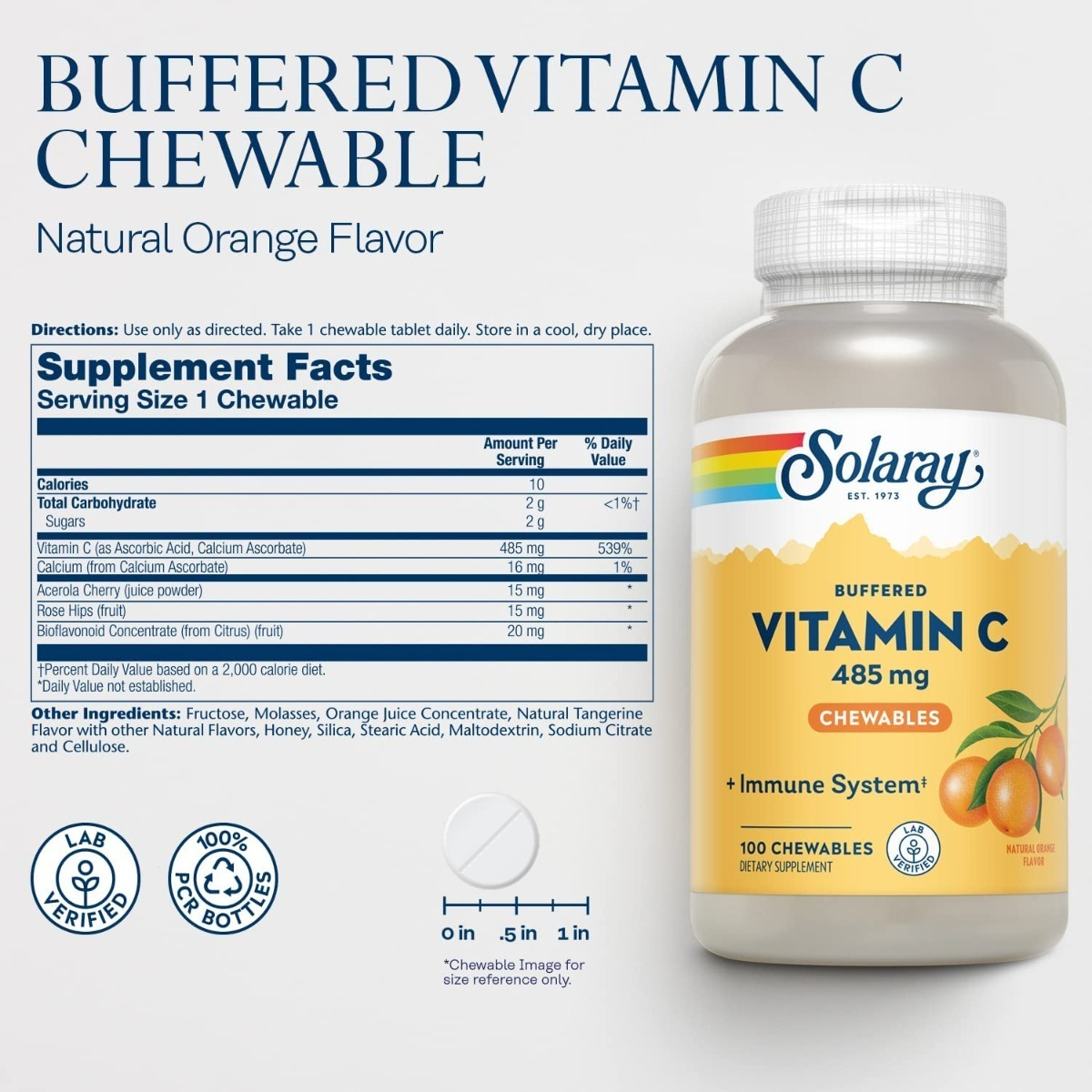 Salud y Equipamiento Médico - 100 Tabs De Vitamina C Solaray 1